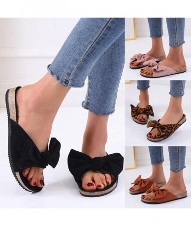 One-Pieces Sandals for Women Flat Slide Sandals for Women Cork Sole Canvas Cute Knot Bow Womens Slides Sandals for Women Z01 ...