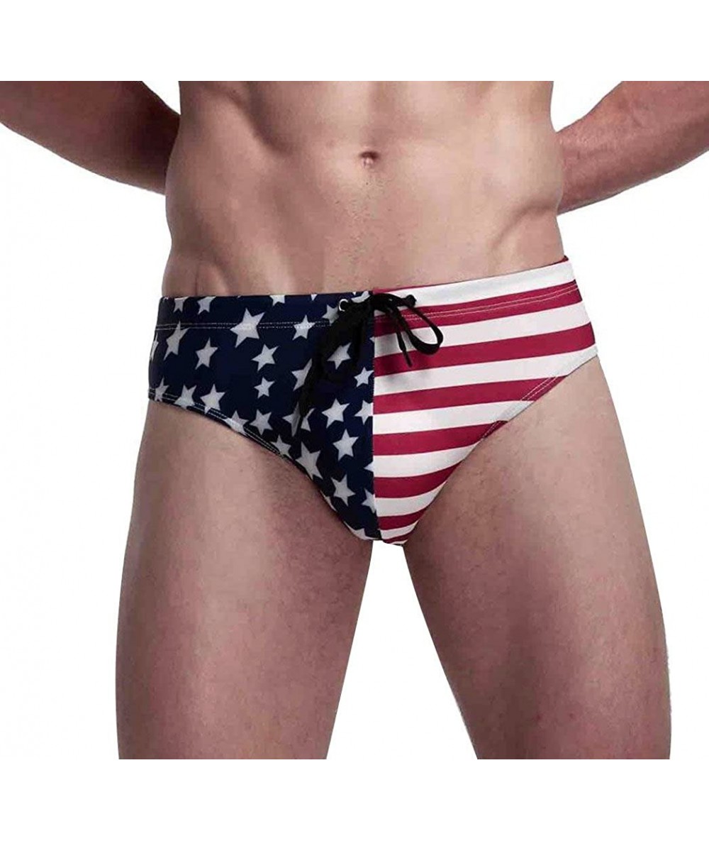 Racing Men Low Rise USA Flag Triangle Bikini Underwear Beach Swim Briefs - Blue - CD18545LNRM $24.71