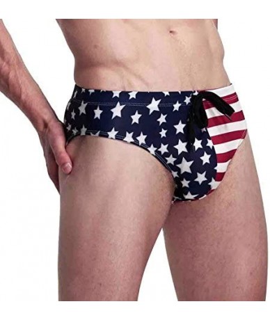 Racing Men Low Rise USA Flag Triangle Bikini Underwear Beach Swim Briefs - Blue - CD18545LNRM $24.71