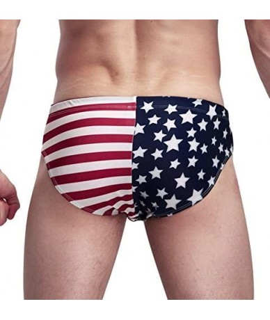 Racing Men Low Rise USA Flag Triangle Bikini Underwear Beach Swim Briefs - Blue - CD18545LNRM $24.71