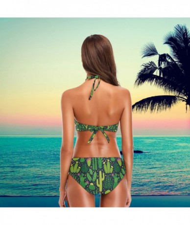 Sets Women's Chic Summer Hot 2 Piece Halter Neack High Waist Padded Sexy Swimsuit - Green Cactus - C218G22S5MC $45.92