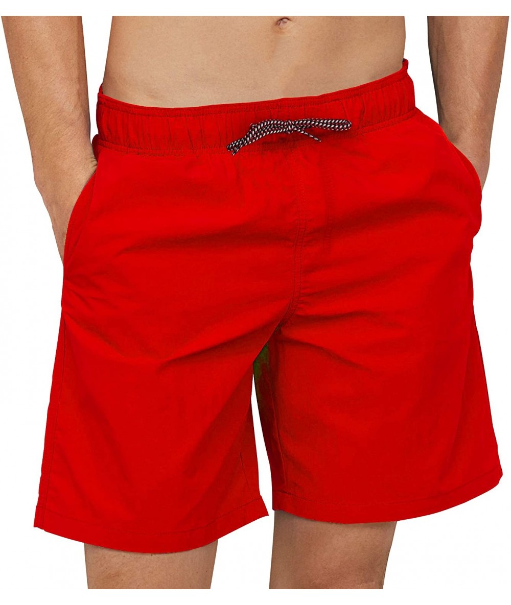 Trunks Men's Swim Trunks - Solid Color - Bathing Suit - Quick Dry Beach Swimming Shorts - Adult Boys - Red - CS18M66KSM4 $32.49