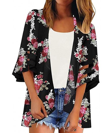 Cover-Ups Women's Floral Print Kimono Sheer Chiffon Cardigan Beach Mesh Cover Ups for Swimwear Open Front Casual Loose Blouse...