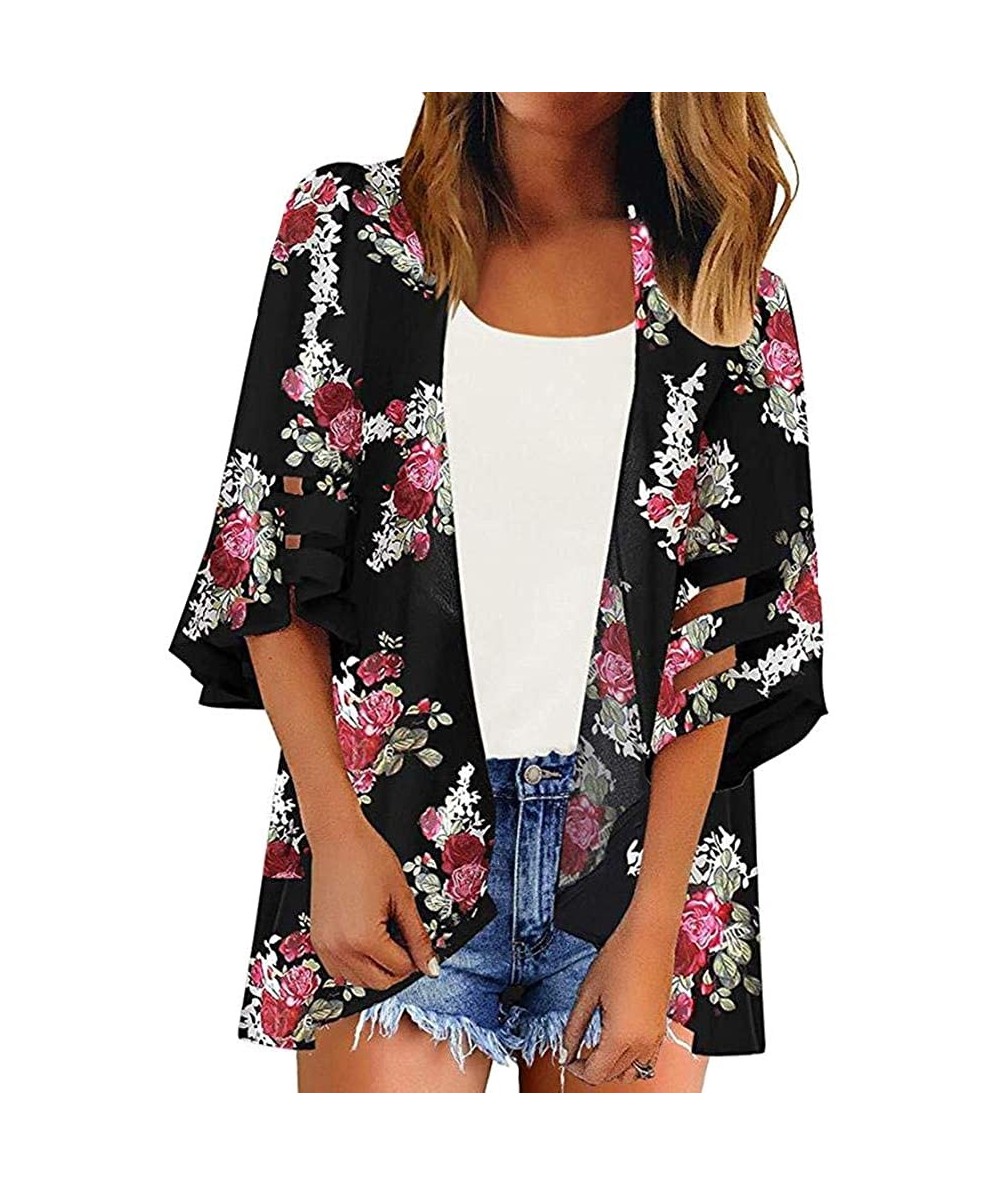 Cover-Ups Women's Floral Print Kimono Sheer Chiffon Cardigan Beach Mesh Cover Ups for Swimwear Open Front Casual Loose Blouse...