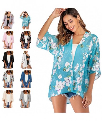 Cover-Ups Women's Floral Print Kimono Sheer Chiffon Cardigan Beach Mesh Cover Ups for Swimwear Open Front Casual Loose Blouse...