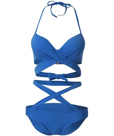 Racing Women One Piece Swimsuit High Neck Plunge Mesh Ruched Monokini Swimwear - C-blue - CD194EACYZT $28.54