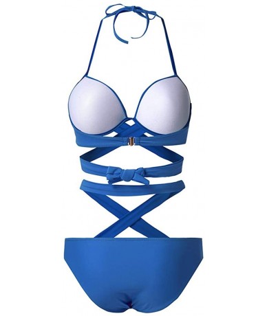 Racing Women One Piece Swimsuit High Neck Plunge Mesh Ruched Monokini Swimwear - C-blue - CD194EACYZT $28.54