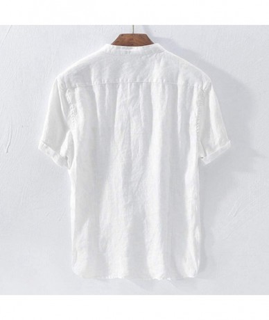 Racing Summer 2019 Men's Solid Color Cool Thin Breathable Tee Blouse Button Cotton Short Sleeve Shirt Tops - White - CU18SXKT...