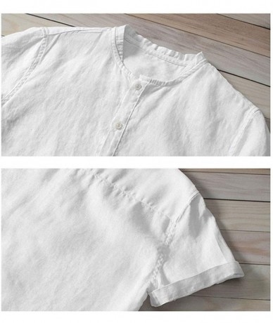 Racing Summer 2019 Men's Solid Color Cool Thin Breathable Tee Blouse Button Cotton Short Sleeve Shirt Tops - White - CU18SXKT...