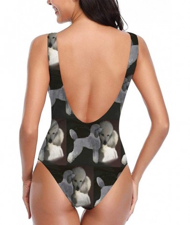 One-Pieces Women One Piece Swimsuit Monokini Halter Neck Swimdress Retro Boho Beachwear - Poodles in Grey White - C61933NGMCS...