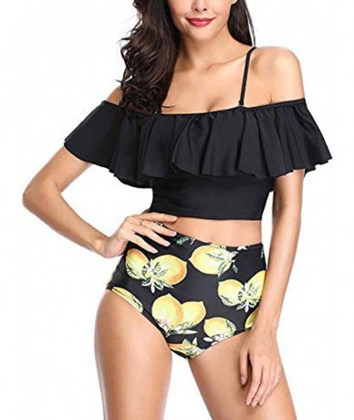 Sets Women High Waisted Swimsuit Two Piece Ruffled Flounce Top with Ruched Bottom Bikini Set Swimwear Bathing Suits Yellow - ...