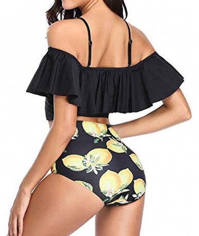 Sets Women High Waisted Swimsuit Two Piece Ruffled Flounce Top with Ruched Bottom Bikini Set Swimwear Bathing Suits Yellow - ...