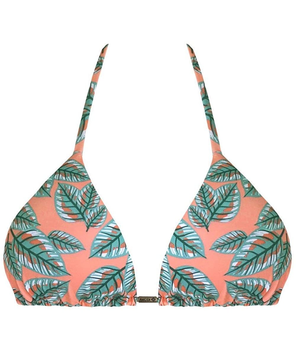 Tops Coral Green Leaf Brazilian Triangle Bikini Top - CJ194H80SWK $54.13