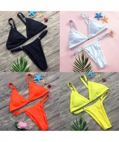 Sets Sexy Womens Deep V Halter Bikini Set Cheeky Bottom Semi Thong Swimsuit Swimwear - A-yellow - CO18R9LMM0A $28.91