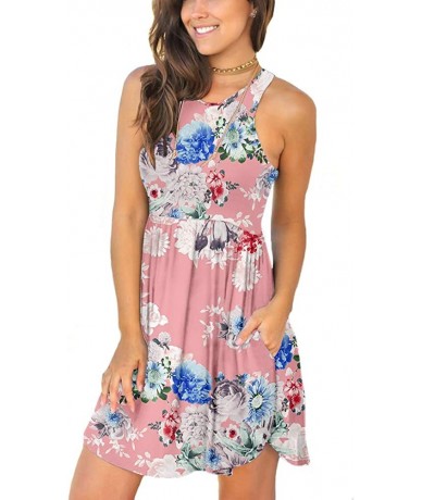 Cover-Ups Women's Summer Casual T Shirt Sundress Swimsuit Cover Ups with Pockets - Floral Pink - C618QC420ND $50.04