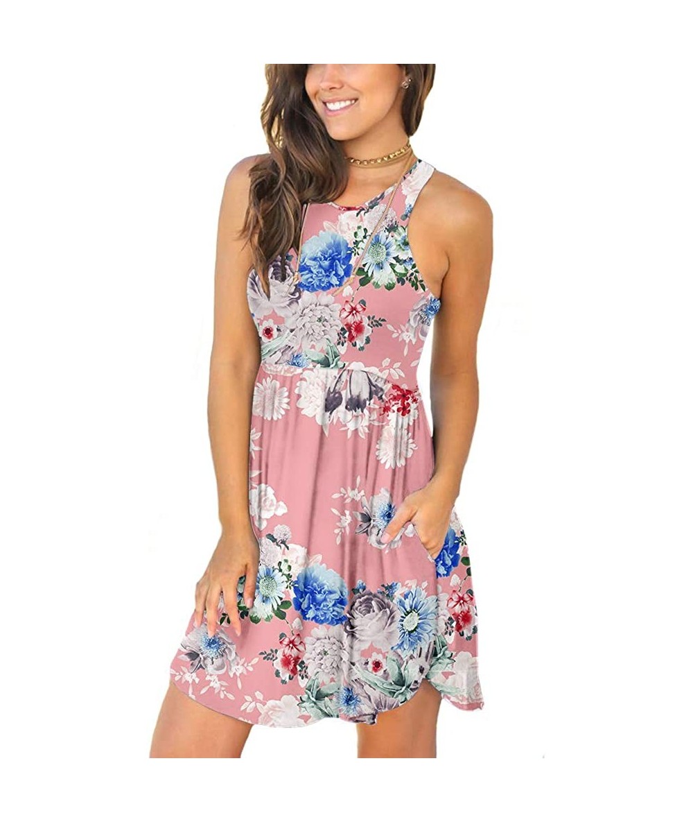 Cover-Ups Women's Summer Casual T Shirt Sundress Swimsuit Cover Ups with Pockets - Floral Pink - C618QC420ND $50.04