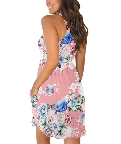 Cover-Ups Women's Summer Casual T Shirt Sundress Swimsuit Cover Ups with Pockets - Floral Pink - C618QC420ND $50.04