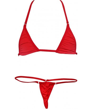 Sets US Women Sliding Top Small Bra & Thong G-String Bikini 2 Piece Swimsuit - Red - CC11Y8EQG0J $21.64