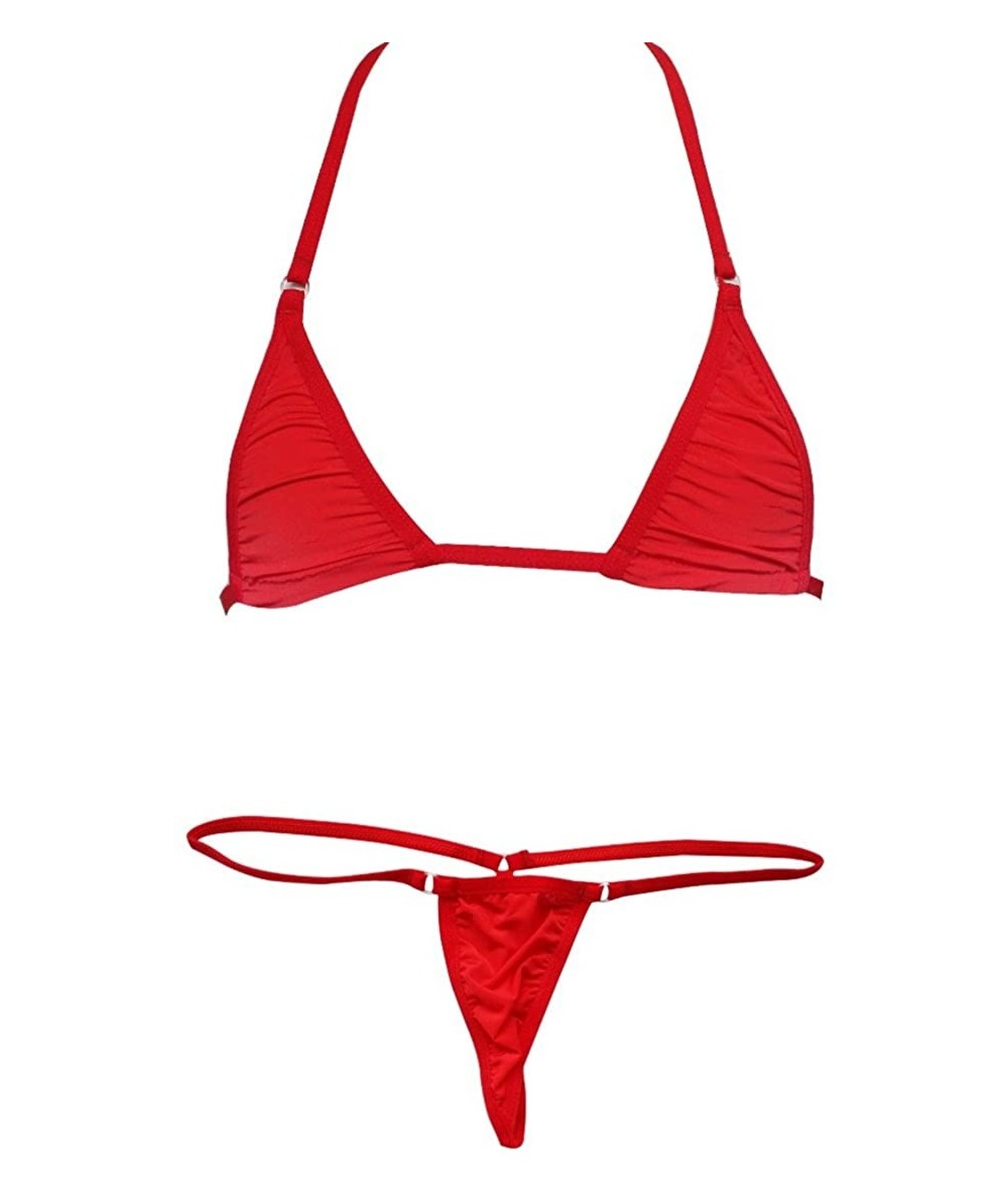 Sets US Women Sliding Top Small Bra & Thong G-String Bikini 2 Piece Swimsuit - Red - CC11Y8EQG0J $21.64