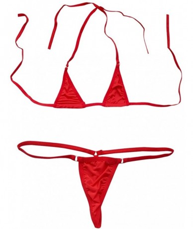 Sets US Women Sliding Top Small Bra & Thong G-String Bikini 2 Piece Swimsuit - Red - CC11Y8EQG0J $21.64