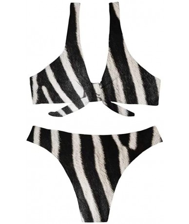 Sets Womens High Cut Bikini Set Two Piece Swimsuits Leopard Tie Knot Bathing Suit - Zebra - CA18R38WH3E $39.92