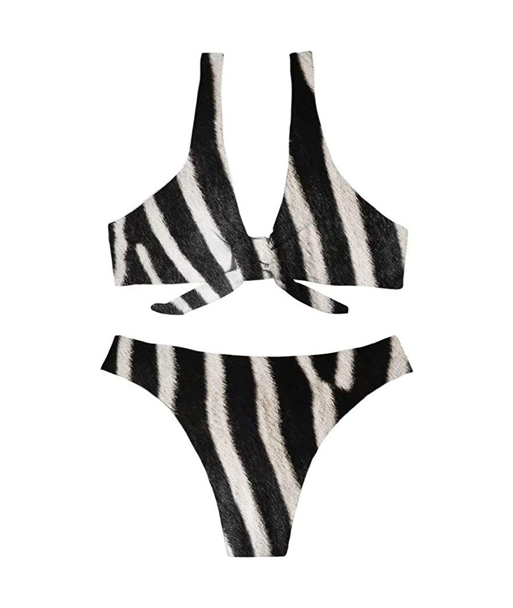 Sets Womens High Cut Bikini Set Two Piece Swimsuits Leopard Tie Knot Bathing Suit - Zebra - CA18R38WH3E $39.92