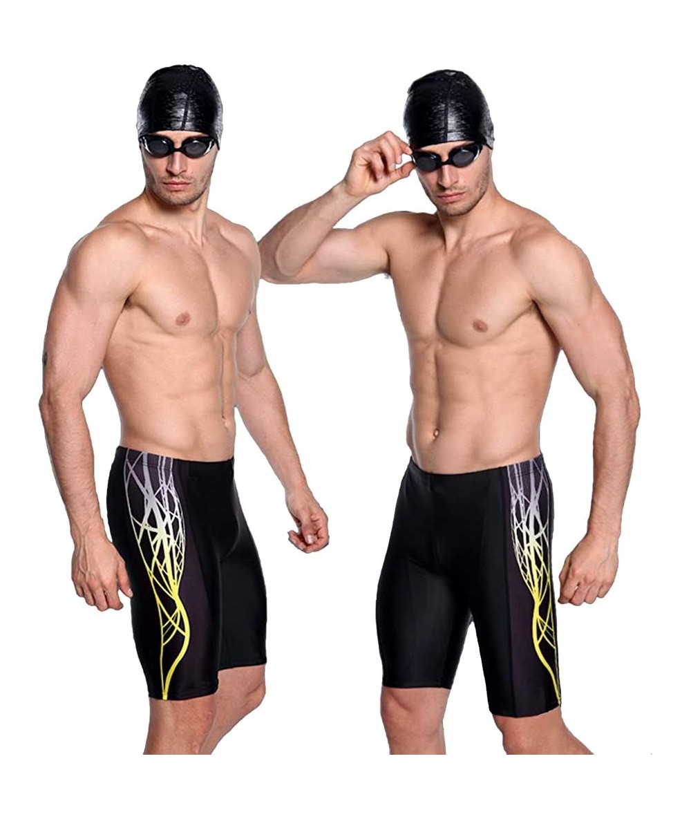 Racing Men's Professional Athletic Jammer Long Style Swim Trunks Digital Printing Swimming Pants - Black - CR18U0TZMS7 $23.98