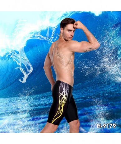 Racing Men's Professional Athletic Jammer Long Style Swim Trunks Digital Printing Swimming Pants - Black - CR18U0TZMS7 $23.98