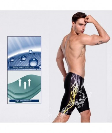 Racing Men's Professional Athletic Jammer Long Style Swim Trunks Digital Printing Swimming Pants - Black - CR18U0TZMS7 $23.98