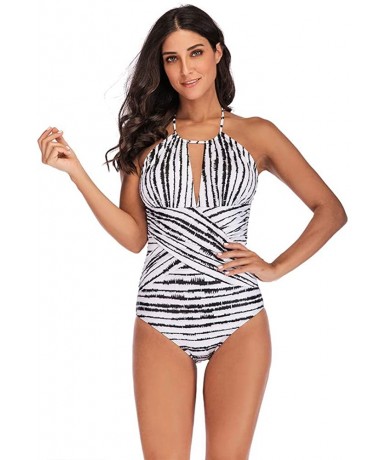 One-Pieces Womens Ruched One Piece Swimsuit Tummy Control Slimming Suit Vintage Swimwear - Zebra - CW18OZOD0DG $46.84