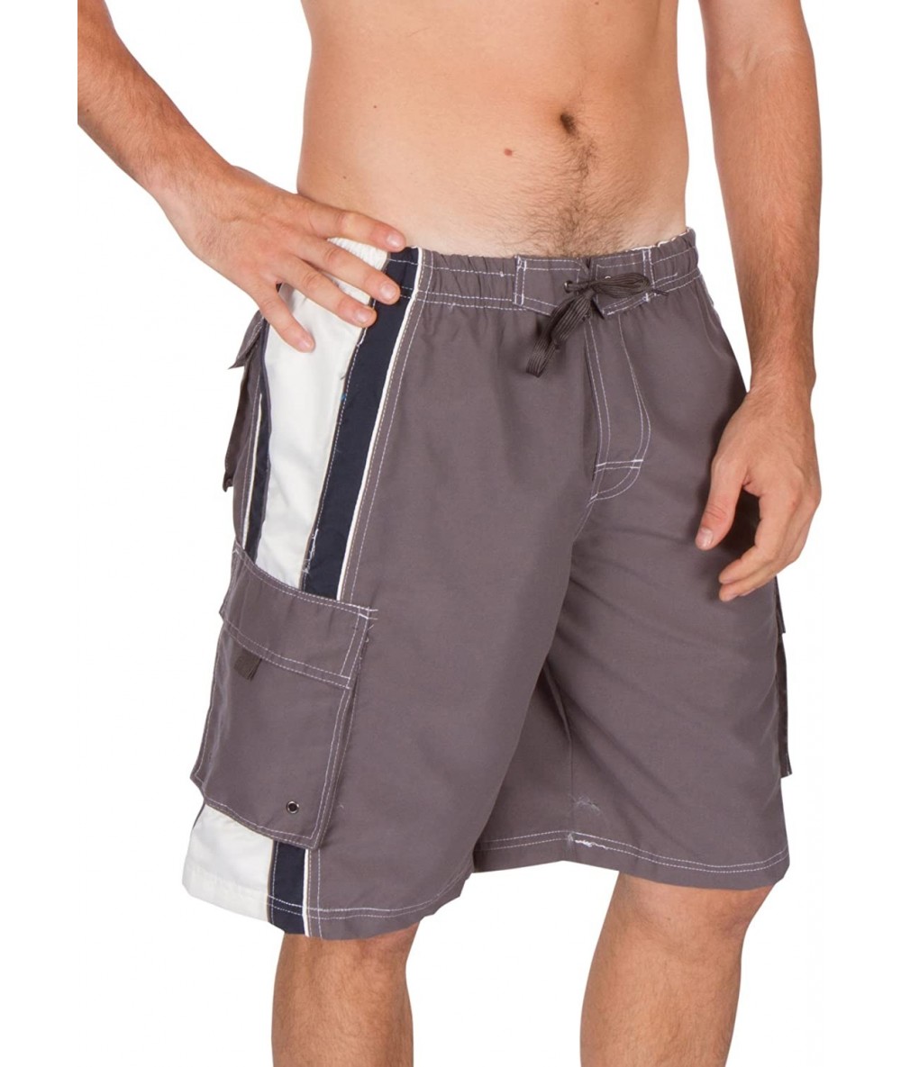 Board Shorts Contrast Stripe Boardwalk Skate Surf Boardshort - Charcoal - C4127F95YND $20.12