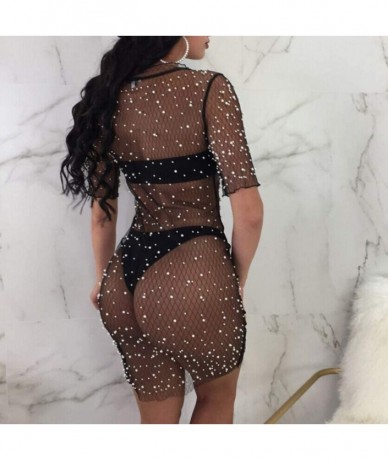 Cover-Ups Womens Sequins Mesh Dress- NDGDA Sexy Crystal Dress Bikini Cover Up Swimwear Mini Dress - Black - C118Q57C52H $20.79