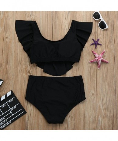 Sets Women's Off Shoulder Ruffle Crop Top Lace Up Plus Size Two Piece Bikini Swimsuit - Black - CJ18G3N7KAY $31.28