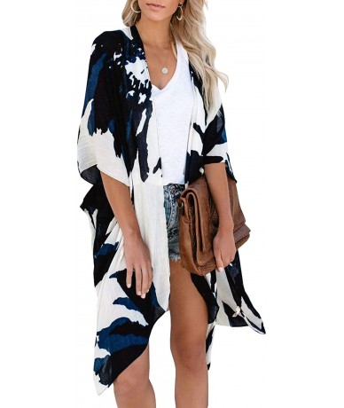 Cover-Ups Women's Chiffon Kimono Loose Cardigan Lightweight Cover Up - 8926 Black - C5194UTHNO8 $42.92