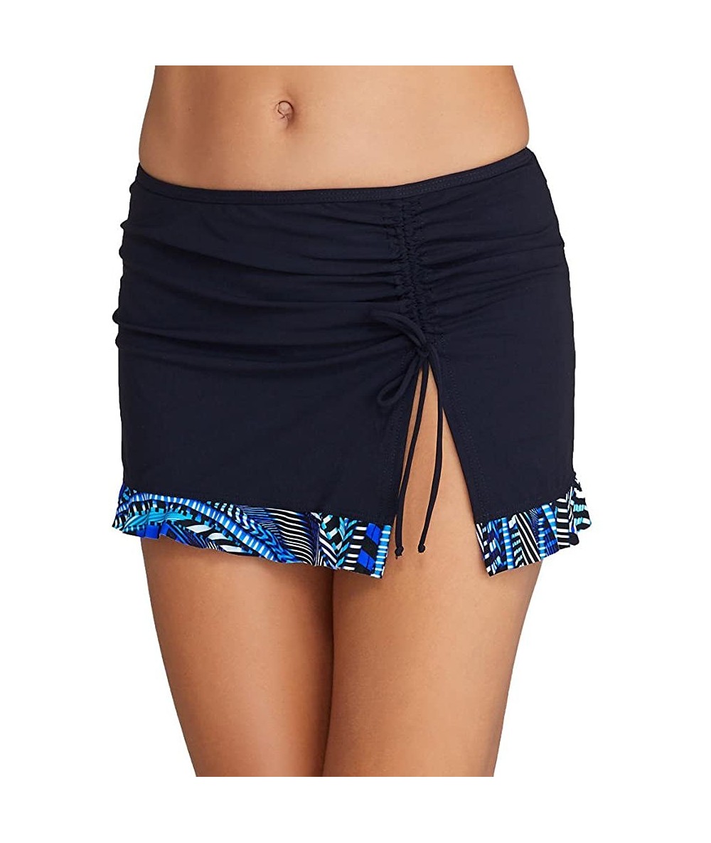 Tankinis Women's Lettuce Ruffle Side Tie Skirted Swimsuit Bottom - Blue Nile Black I - C012NB7KI6V $82.95