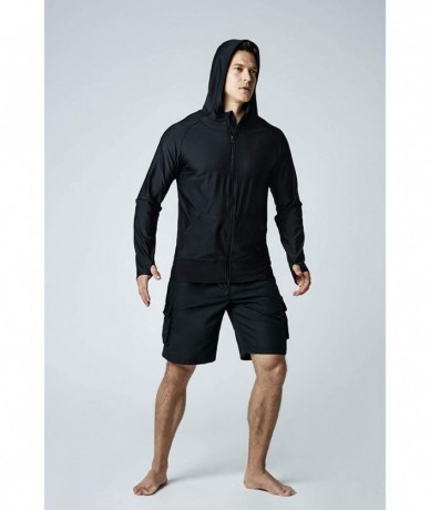 Rash Guards Men's UPF 50+ Long Sleeve Sun Protection Hoodie- Zip Front Performance UV/SPF Shirt- Lightweight Running Fishing ...