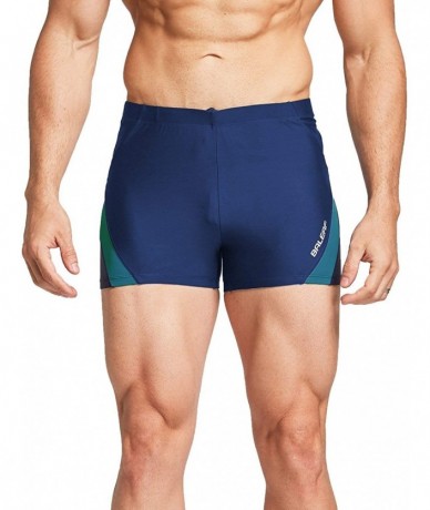 Racing Men's Square Leg Athletic Swim Jammers Durable Training Splice Swimsuit - Blue/Teal Green - CP197KMMZHK $38.03