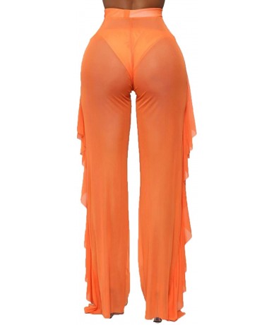 Cover-Ups Women's Perspective Sheer Mesh Ruffle Pants Swimsuit Bikini Bottom Cover up - Y Orange - C818QNY55E5 $29.05