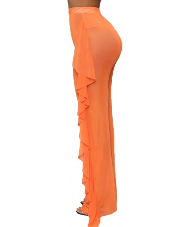 Cover-Ups Women's Perspective Sheer Mesh Ruffle Pants Swimsuit Bikini Bottom Cover up - Y Orange - C818QNY55E5 $29.05