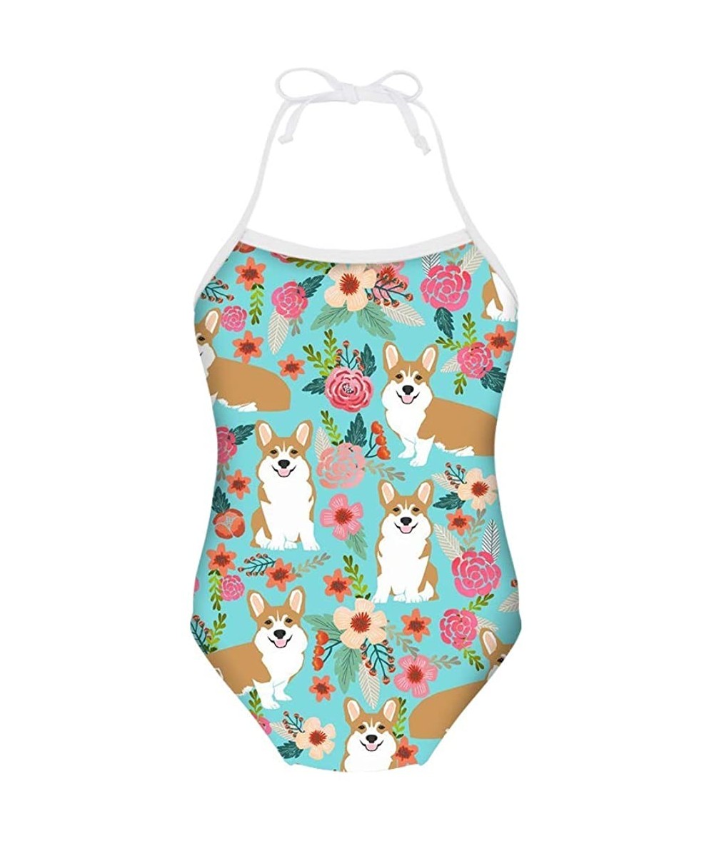 Sets Little Girls One Piece Swimsuit Animal Printed Bathing Suit Surfer Short - Corgi-2 - C418NUAY6AS $41.18