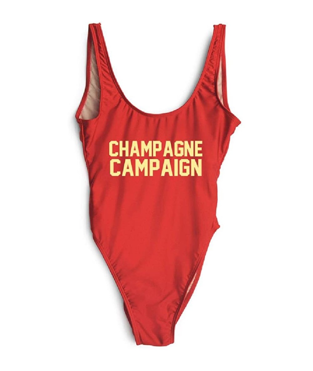 One-Pieces Women Champagne Campaign One Piece Letter Print Party Sexy Bodysuit Beachwear Swimsuit - Red Gold 269 - CT18GNOG6D...