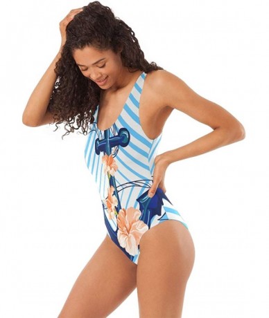 One-Pieces Womens 2019 Pop Art Style One Piece Monokini Swimsuit Sexy Backless Retro Bathing Suit - Anchor and Hibiscus - CC1...