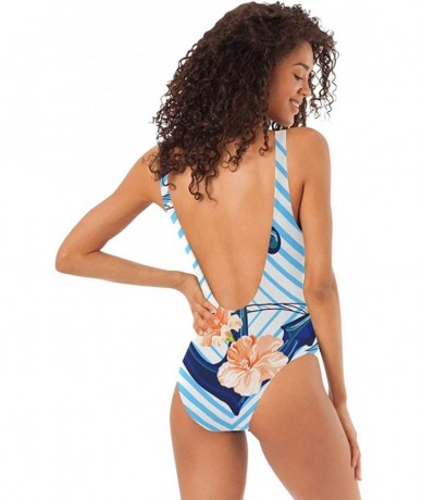 One-Pieces Womens 2019 Pop Art Style One Piece Monokini Swimsuit Sexy Backless Retro Bathing Suit - Anchor and Hibiscus - CC1...