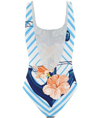 One-Pieces Womens 2019 Pop Art Style One Piece Monokini Swimsuit Sexy Backless Retro Bathing Suit - Anchor and Hibiscus - CC1...