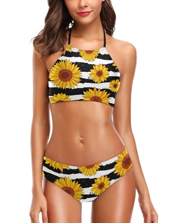 Sets Women's Chic Summer Hot 2 Piece Halter Neack High Waist Padded Sexy Swimsuit - Sunflower - C418GQM0IYG $48.37