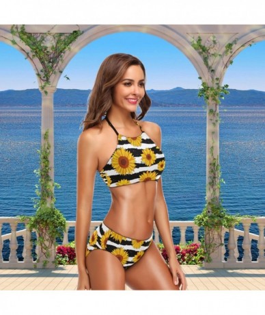 Sets Women's Chic Summer Hot 2 Piece Halter Neack High Waist Padded Sexy Swimsuit - Sunflower - C418GQM0IYG $48.37