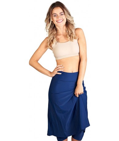 Tankinis Modest Women's High Waist Knee Length Swim Skirt with Leggings (S-XXXL) - Navy - CI18OWME9SM $85.64