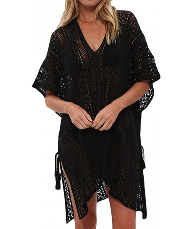 Cover-Ups Women's Bathing Suit Cover Ups Sexy Swimwear Crochet Lace Beach Dress - Black - C418U7TNX2T $33.74