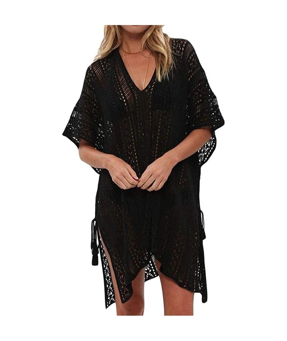 Cover-Ups Women's Bathing Suit Cover Ups Sexy Swimwear Crochet Lace Beach Dress - Black - C418U7TNX2T $33.74