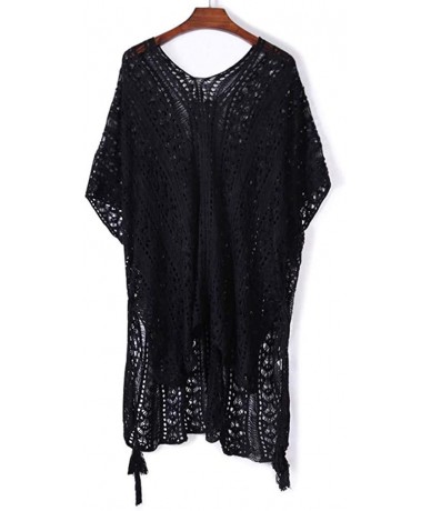 Cover-Ups Women's Bathing Suit Cover Ups Sexy Swimwear Crochet Lace Beach Dress - Black - C418U7TNX2T $33.74